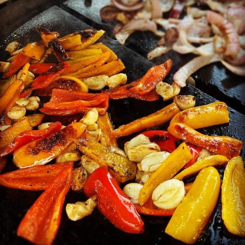 Seared Peppers Onions Garlic